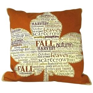 Pier 1 Harvest Word Art Pillow Fall Leaves Autumn Thanksgiving Decor 17"